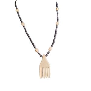 African Hair Pick Beaded Necklace